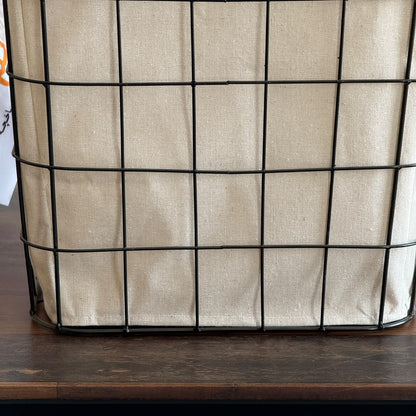 Modern Metal Grid Laundry Hampers with Wooden Covers & Fabric Liners