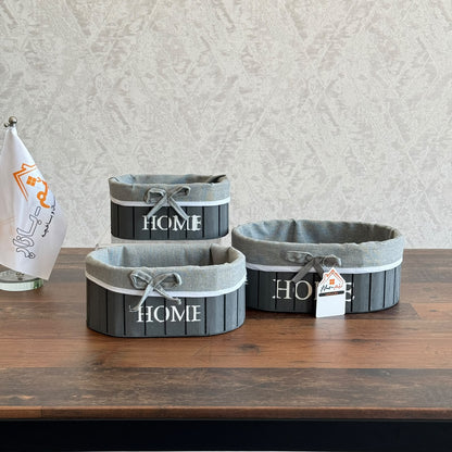Multipurpose Wooden "HOME" Fabric-Lined Storage Organizer Set - Oval