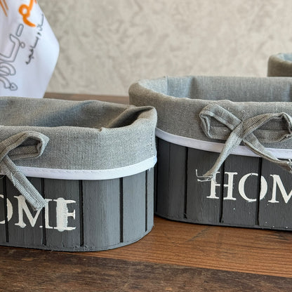 Multipurpose Wooden "HOME" Fabric-Lined Storage Organizer Set - Oval