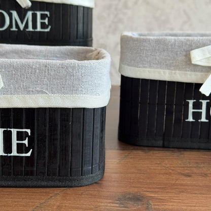 Multipurpose Wooden "HOME" Fabric-Lined Storage Organizer Set - Rectangular