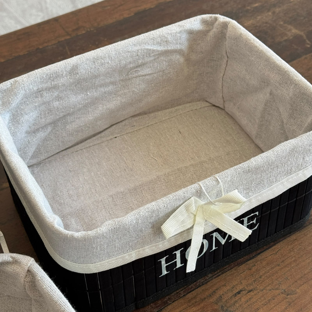 Multipurpose Wooden "HOME" Fabric-Lined Storage Organizer Set - Rectangular