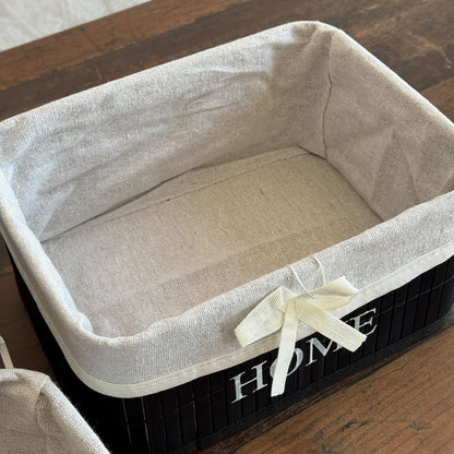 Multipurpose Wooden "HOME" Fabric-Lined Storage Organizer Set - Rectangular