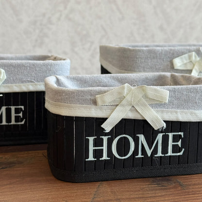 Multipurpose Wooden "HOME" Fabric-Lined Storage Organizer Set - Rectangular