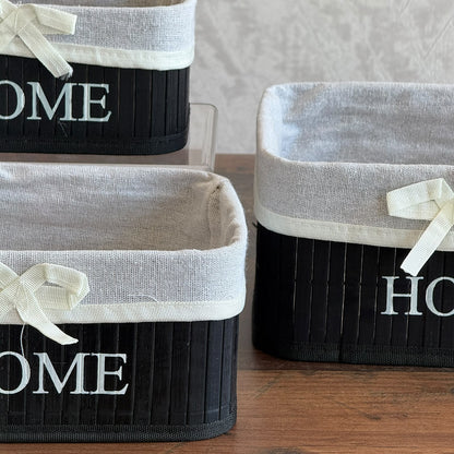 Multipurpose Wooden "HOME" Fabric-Lined Storage Organizer Set - Rectangular