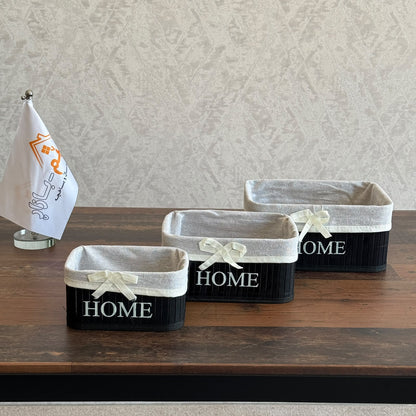 Multipurpose Wooden "HOME" Fabric-Lined Storage Organizer Set - Rectangular