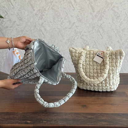 Insulated Puffer Thermal Lunch Bag – Trendy Quilted Food Tote Container