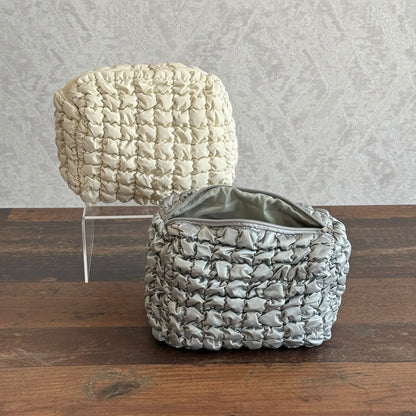 Puffer Quilted Cosmetic Pouch – Soft Travel Makeup Bag & Toiletry Organizer