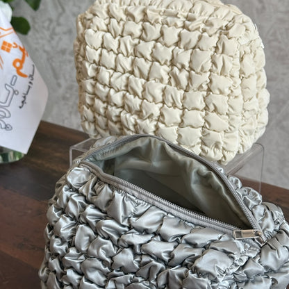Puffer Quilted Cosmetic Pouch – Soft Travel Makeup Bag & Toiletry Organizer
