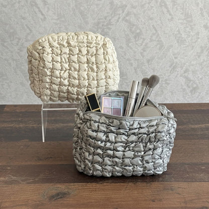 Puffer Quilted Cosmetic Pouch – Soft Travel Makeup Bag & Toiletry Organizer
