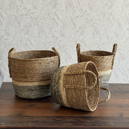 Three-Tone Seagrass Storage Baskets Set - Circle