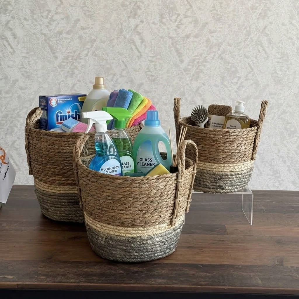 Three-Tone Seagrass Storage Baskets Set - Circle