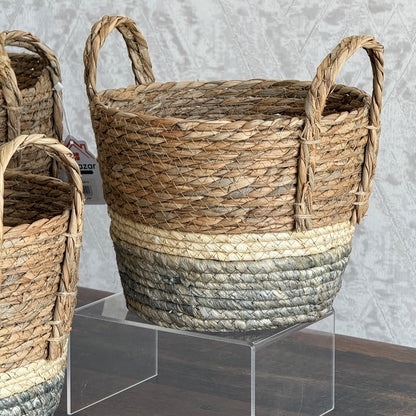 Three-Tone Seagrass Storage Baskets Set - Circle