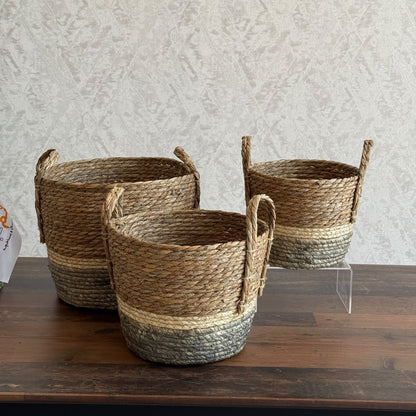 Three-Tone Seagrass Storage Baskets Set - Circle