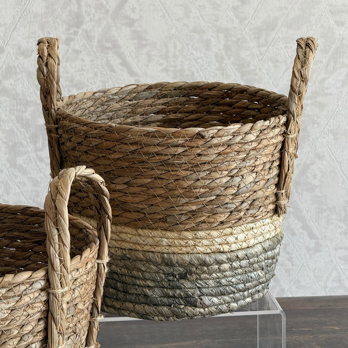 Three-Tone Seagrass Storage Baskets Set - Circle