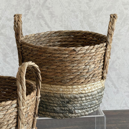 Three-Tone Seagrass Storage Baskets Set - Circle