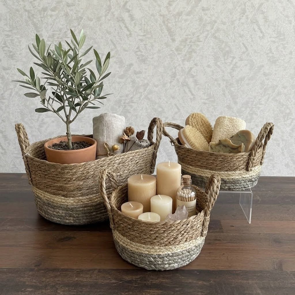 Three-Tone Seagrass Storage Baskets Set