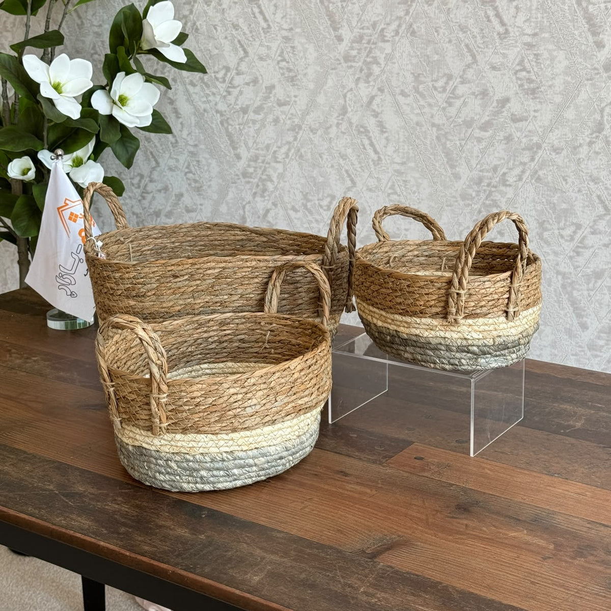 Three-Tone Seagrass Storage Baskets Set