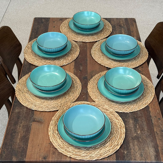 Vintage Green Ceramic Dinnerware Set - 18 PCS