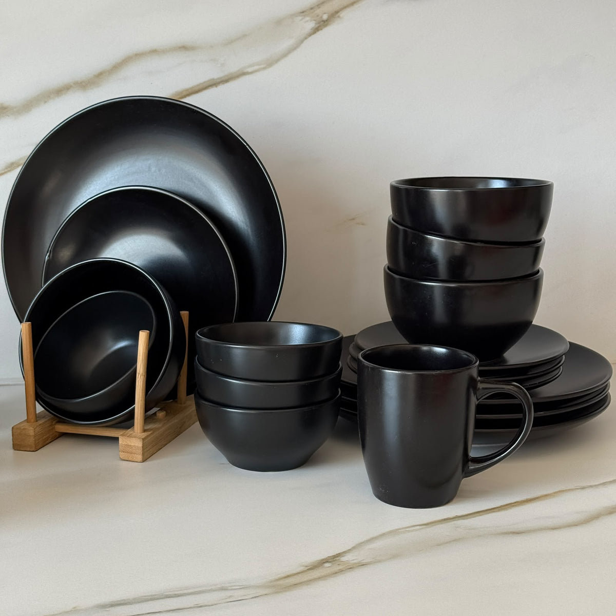 Luxury Black Ceramic Dinnerware Set - 25 PCS