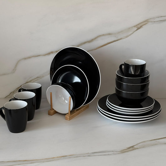 Modern Black & White Ceramic Dinnerware Set - 16 PCS