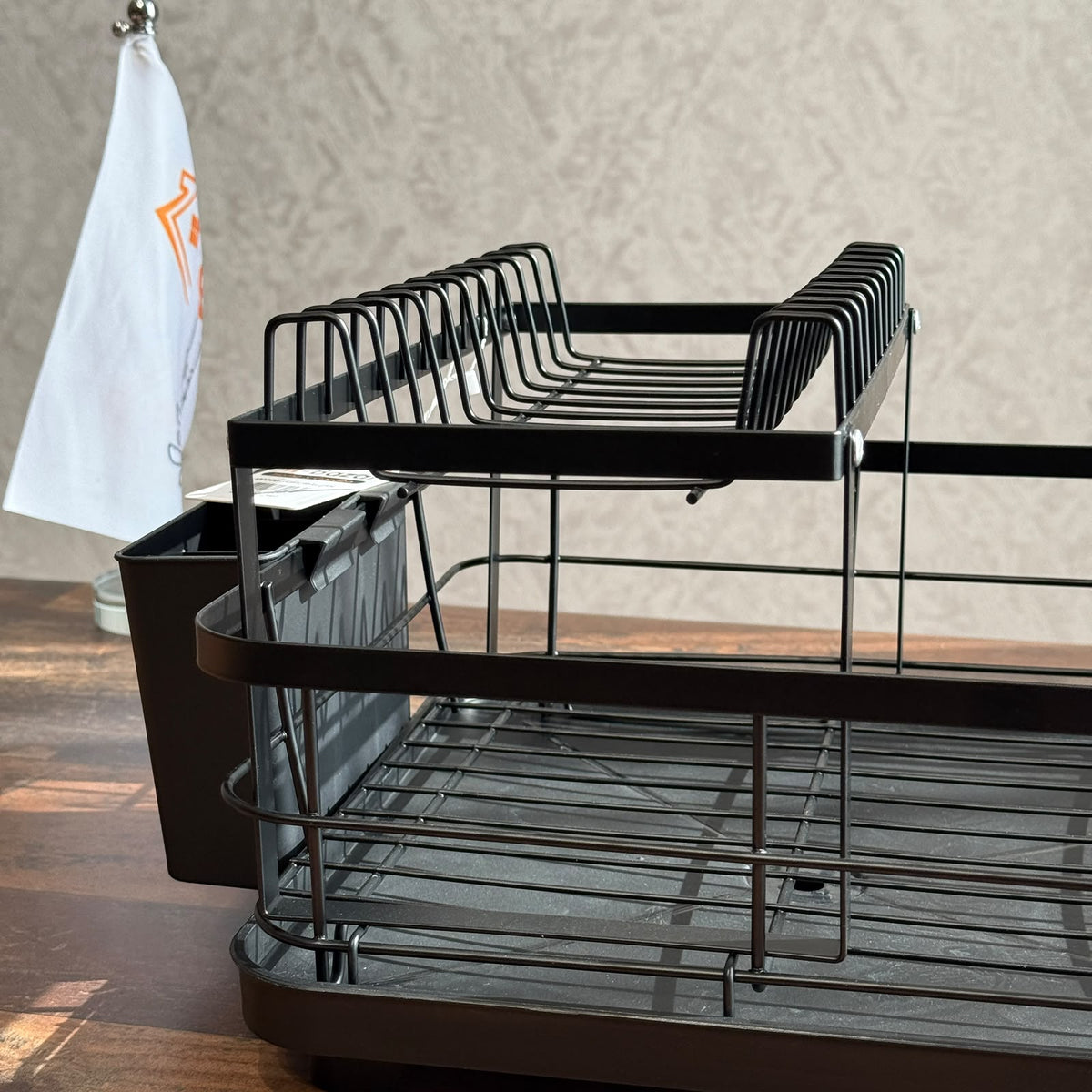 2-Tier Modular Metal Dish Drying Rack with Drain Tray & Cutlery Holder