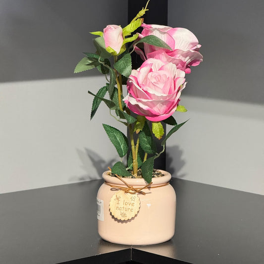 Real-Touch Artificial Rose Flower in Decorative Pot
