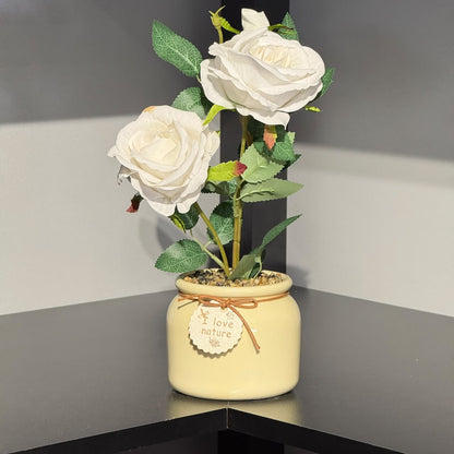 Real-Touch Artificial Rose Flower in Decorative Pot