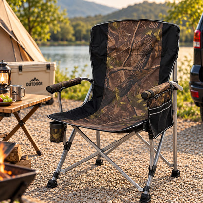 Heavy-Duty High-Back Folding Camping Chair with Cup Holder & Side Pocket