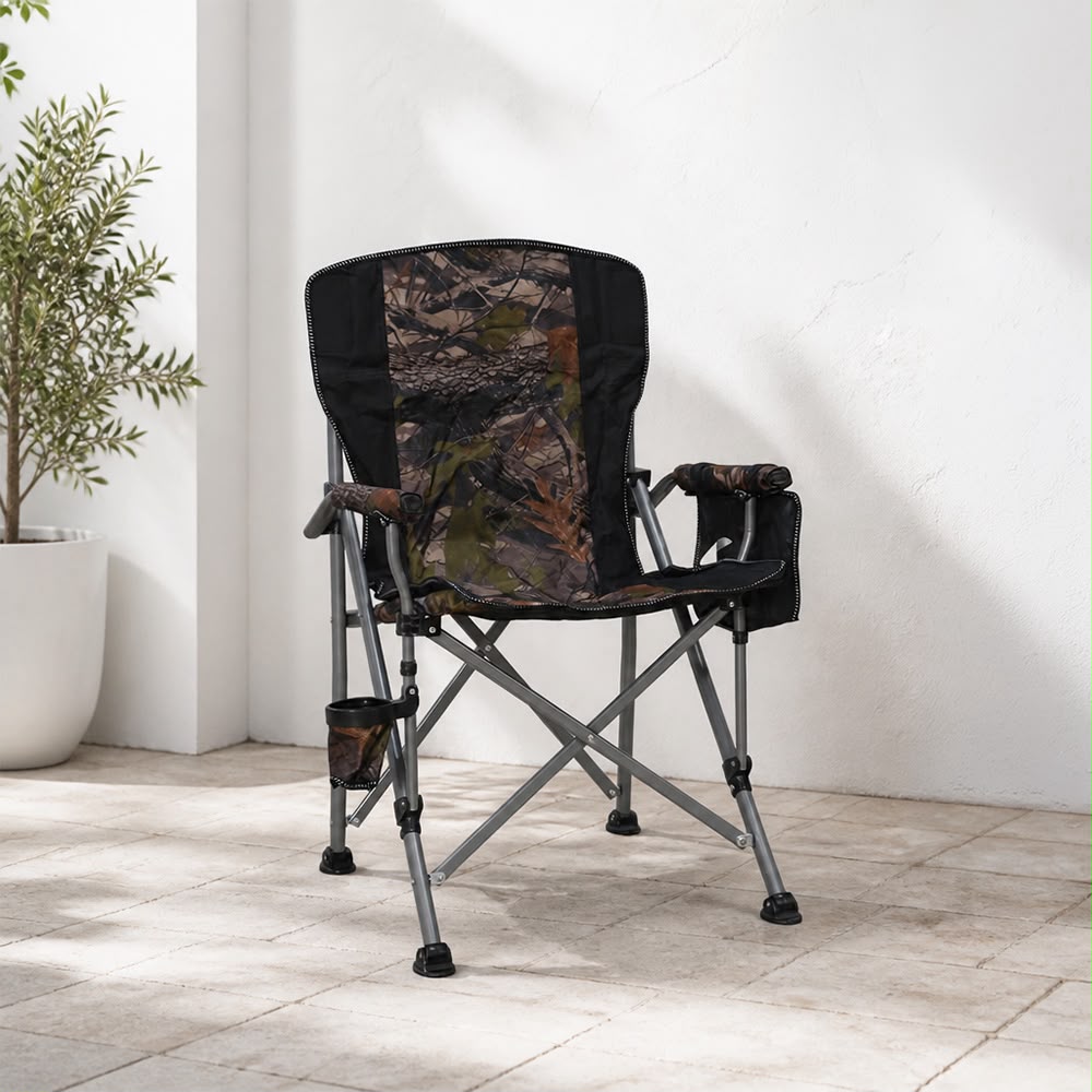 Heavy-Duty High-Back Folding Camping Chair with Cup Holder & Side Pocket