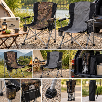 Heavy-Duty High-Back Folding Camping Chair with Cup Holder & Side Pocket