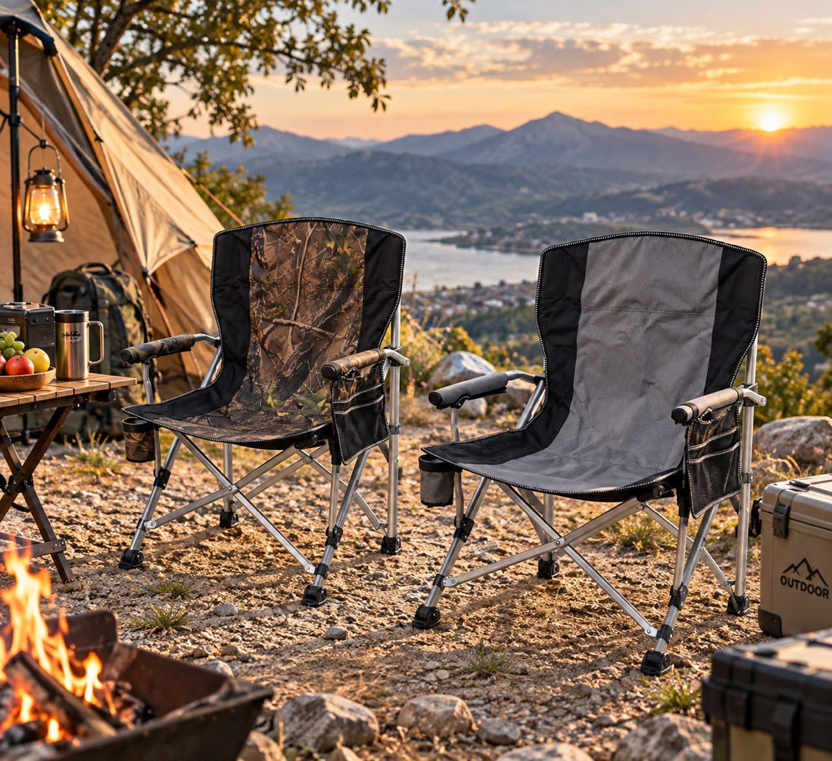 Heavy-Duty High-Back Folding Camping Chair with Cup Holder & Side Pocket