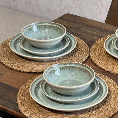 Vintage Luxury Two-Tone Ceramic Dinnerware Set - 18 PCS