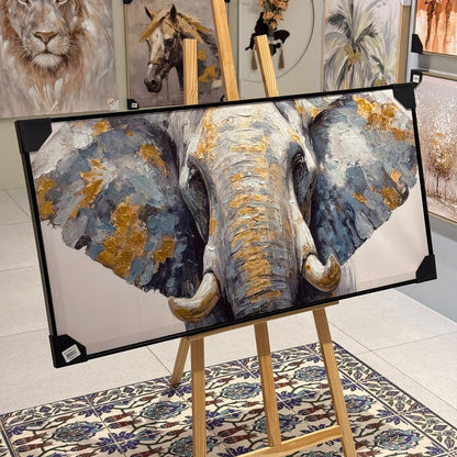 Golden Elephant Portrait Framed Canvas Art