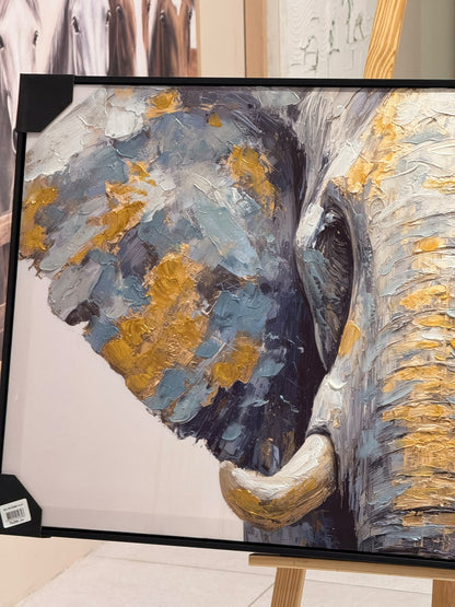 Golden Elephant Portrait Framed Canvas Art