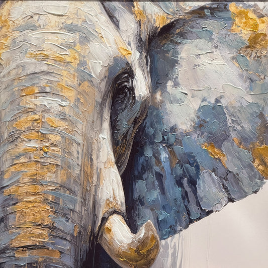 Golden Elephant Portrait Framed Canvas Art