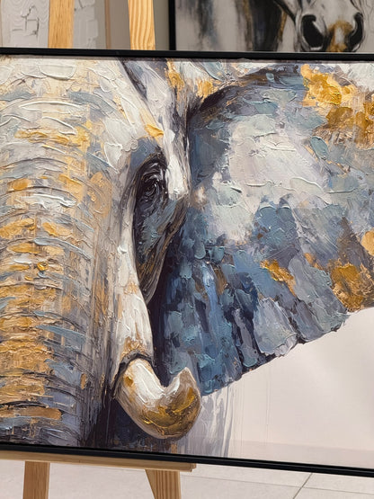 Golden Elephant Portrait Framed Canvas Art