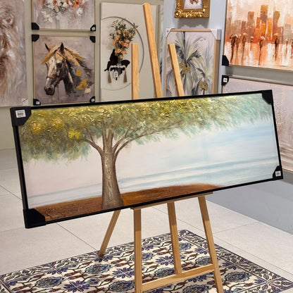 Seaside Golden Canopy Tree Wide Canvas Painting