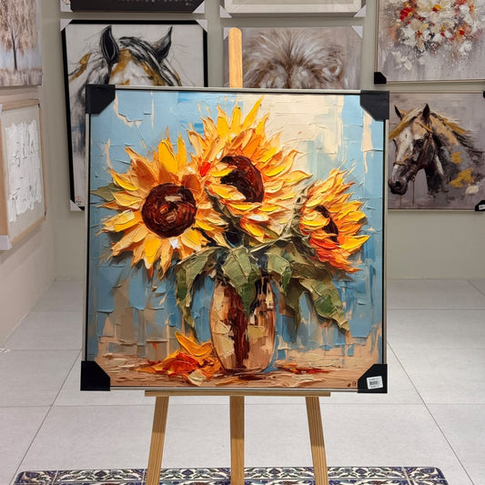Radiant Golden Sunflowers 3D Impasto Canvas Painting