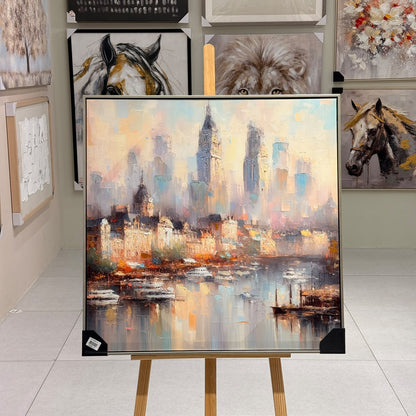 Pastel City Skyline Framed Canvas Art