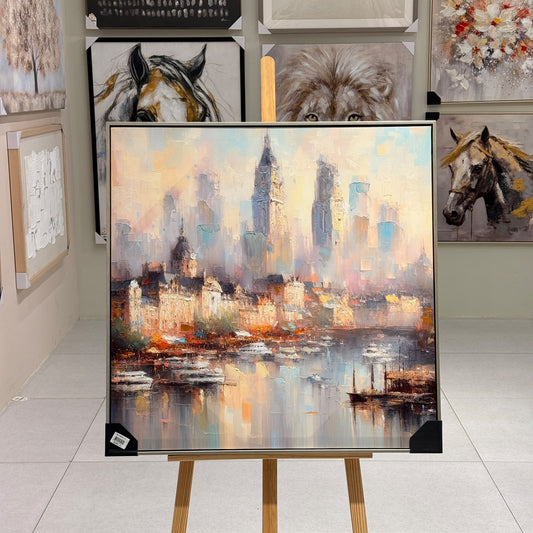 Pastel City Skyline Framed Canvas Art