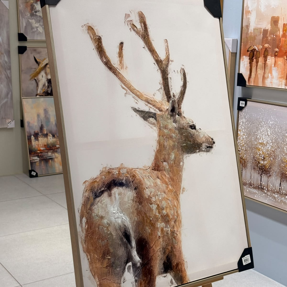 Golden Antler Deer Portrait Heavy Textured Canvas Art