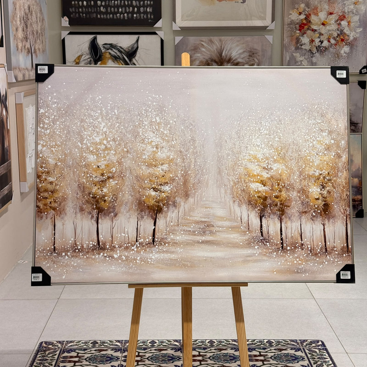 Golden Forest Pathway Gold Leaf Textured Canvas Wall Art - 120X60