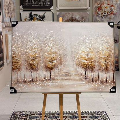 Golden Forest Pathway Gold Leaf Textured Canvas Wall Art - 120X60