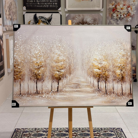 Golden Forest Pathway Gold Leaf Textured Canvas Wall Art - 120X60