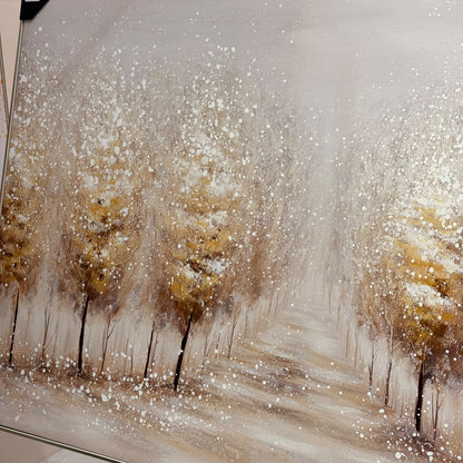 Golden Forest Pathway Gold Leaf Textured Canvas Wall Art - 120X60