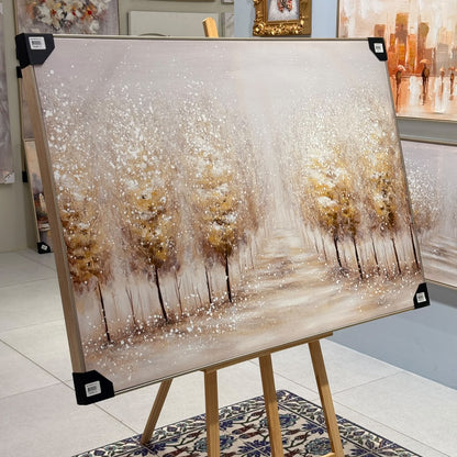 Golden Forest Pathway Gold Leaf Textured Canvas Wall Art - 120X60