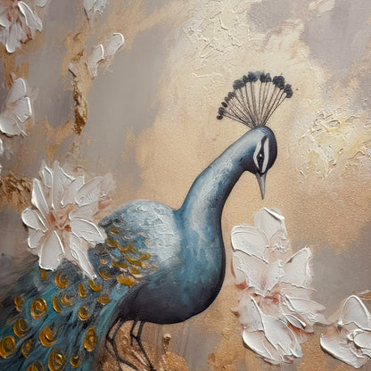Golden Azure Peacock Framed Canvas Art - 100x70