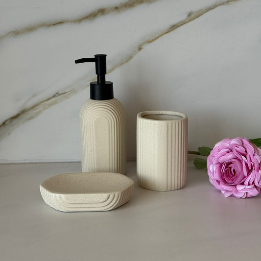 Luxury Stoneware Bathroom Accessories Set – 3PCS