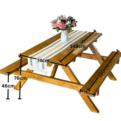 Classic Wood Outdoor Picnic Table with Built-In Benches