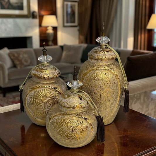 Decorative Golden Accent Vase Jars